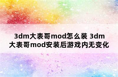 3dm大表哥mod怎么装 3dm大表哥mod安装后游戏内无变化